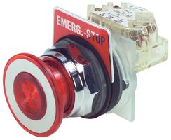 SCHNEIDER ELECTRIC 9001KR9RH6 Botón Pulsador Industrial, Serie K, 30 mm, SPST-NC, Momentáneo, Seta, Rojo