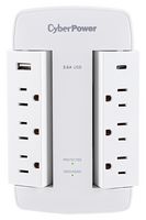CYBER POWER SYSTEMS CSP600WSURC5 Surge Protector, 2 USB Charger, 6 Outlets, NEMA 5-15R, 15 A, 125 V, NEMA 5-15P