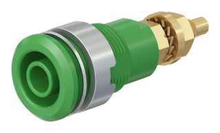 STAUBLI 23.3020-25 Banana Test Connector, 4mm, Jack, Panel Mount, 32 A, 1 kV, Gold Plated Contacts, Green