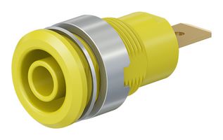 STAUBLI 23.3060-24 Banana Test Connector, 4mm, Socket, Jack, Panel Mount, 32 A, 1 kV, Gold Plated Contacts, Yellow