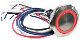 E-SWITCH PV10FWU0SS-311 Vandal Resistant Switch, Ring Illumination, PV10 Series, 1.57 ", DPDT-DB, Off-On, On-Off