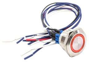E-SWITCH PV9FWV0SS-311 Vandal Resistant Switch, Ring Illuminated, PV9 Series, 28 mm, DPDT-DB, Off-(On), On-(Off)