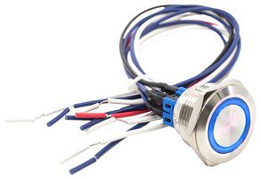 E-SWITCH PV9FWV0SS-341 Vandal Resistant Switch, Ring Illumination, PV9 Series, 1.1 ", DPDT-DB, Off-(On) / On-(Off)