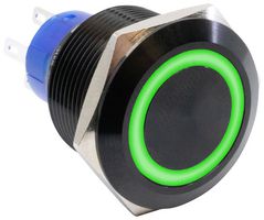 E-SWITCH ULV7F2311336 Vandal Resistant Switch, RI, 110V LED, ULV7 Series, 0.87 ", SPDT, On-On, Round Flat