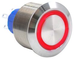 E-SWITCH ULV8F2HSS3F5 Vandal Resistant Switch, RI, 24V LED, ULV8 Series, 0.98 ", DPDT, On-(On), Round Flat, Natural