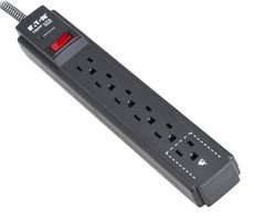 EATON TRIPP LITE TLP610DB Surge Protector, Black, 6 Outlets, NEMA 5-15R, 15 A, 120 V, NEMA 5-15P, 10 ft