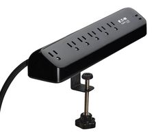 EATON TRIPP LITE TLP610U30CLAMPB Surge Protector, Desk Clamp, Black, 6 Outlets, NEMA 5-15R, 15 A, 120 V, NEMA 5-15P, 10 ft
