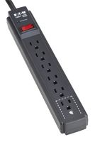 EATON TRIPP LITE TLP63B Surge Protector, Black, 6 Outlets, NEMA 5-15R, 15 A, 120 V, NEMA 5-15P, 3 ft