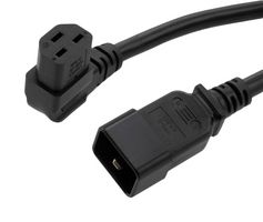 L-COM PCS12L2-BLK-15F Mains Power Cord, IEC 60320 C20 to 90 IEC 60320 C21, 4.57 m, 20 A, 250 V, Black, PCS12L2 Series