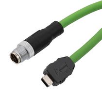 L-COM TRGIX619PU-GRN-3F Ethernet Cable, 26AWG, Cat6a, IX Type A Plug to 8 Position M12 Plug