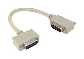 L-COM CSMNRA15-2MM-25 Computer Cable, D Sub 15 Position Plug, 90° D Sub 15 Position Plug, 25 ft, 7.6 m, Light Gray