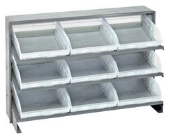 QUANTUM STORAGE QPRHA-109CL Shelving Unit, 3 Shelves, 9 Bins, Transparent, 23 " X 12.5 " X 36 "