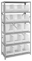 QUANTUM STORAGE QSBU-260CL Shelving Unit, 6 Shelves, 15 Bins, Transparent, 75 " X 18 " X 36 "