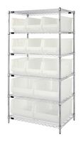 QUANTUM STORAGE WR6-953954CL Shelving Unit, 6 Shelves, 13 Bins, Transparent, 74 " X 24 " X 36 "