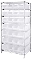 QUANTUM STORAGE WR8-950CL Shelving Unit, 8 Shelves, 28 Bins, Transparent, 74 " X 24 " X 36 "