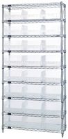 QUANTUM STORAGE WR9-216CL Shelving Unit, 9 Shelves, 24 Bins, Transparent, 74 " X 24 " X 36 "