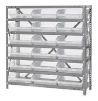 QUANTUM STORAGE 1239-109CL Shelving Unit, 7 Shelves, 18 Bins, Transparent, 39 " X 12 " X 36 "