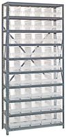 QUANTUM STORAGE 1875-204CL Shelving Unit, 10 Shelves, 45 Bins, Transparent, 75 " X 18 " X 36 "