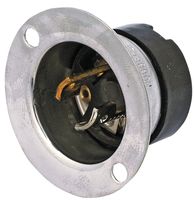 HUBBELL WIRING DEVICES HBL7467 Power Entry Connector, 2P2W, ML-1, Flanged, Power Entry, 15 A, Black, Stainless Steel Body, 125 V