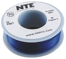 NTE ELECTRONICS WHS22-06-25 Wire, Hook Up,WHS Series, PVC, Blue, 22 AWG, Solid, 25 ft