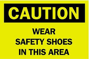 BRADY 25207 Safety Sign, Caution Wear Safety Shoes In This Area, 254 mm, 355.6 mm, Black on Yellow