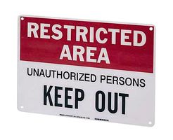 BRADY 40754 Safety Sign, Restricted Area Unauthorized Persons Keep Out, 254 mm, 355.6 mm