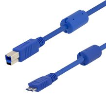 L-COM U3A00009-105M USB Cable, w/ Ferrite, USB Type B Plug, Micro USB Type B Plug, 1.5 m, 4.92 ft, USB 3.0, Blue