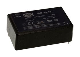MEAN WELL IRM-45-15 AC/DC PCB Mount Power Supply (PSU), ITE, 1 Output, 45 W, 15 V, 3 A