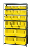 QUANTUM STORAGE MSU-16-MIXYL Shelving Unit, 7 Shelves, 16 Bins, Yellow, 75 " X 18 " X 42 "