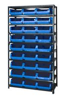 QUANTUM STORAGE MSU-531BL Shelving Unit, 10 Shelves, 27 Bins, Blue, 75 " X 18 " X 42 "