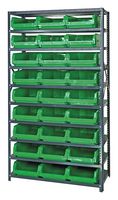 QUANTUM STORAGE MSU-531GN Shelving Unit, 10 Shelves, 27 Bins, Green, 75 " X 18 " X 42 "
