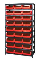 QUANTUM STORAGE MSU-531RD Shelving Unit, 10 Shelves, 27 Bins, Red, 75 " X 18 " X 42 "