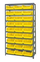QUANTUM STORAGE MSU-531YL Shelving Unit, 10 Shelves, 27 Bins, Yellow, 75 " X 18 " X 42 "