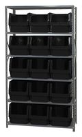 QUANTUM STORAGE MSU-533BK Shelving Unit, 6 Shelves, 15 Bins, Black, 75 " X 18 " X 42 "