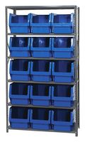 QUANTUM STORAGE MSU-533BL Shelving Unit, 6 Shelves, 15 Bins, Blue, 75 " X 18 " X 42 "