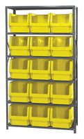QUANTUM STORAGE MSU-533YL Shelving Unit, 6 Shelves, 15 Bins, Yellow, 75 " X 18 " X 42 "