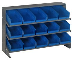 QUANTUM STORAGE QPRHA-102BL Shelving Unit, 3 Shelves, 15 Bins, Blue, 23 " X 12.5 " X 36 "
