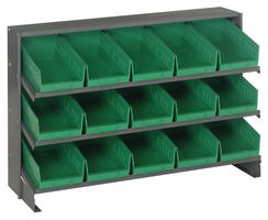 QUANTUM STORAGE QPRHA-102GN Shelving Unit, 3 Shelves, 15 Bins, Green, 23 " X 12.5 " X 36 "