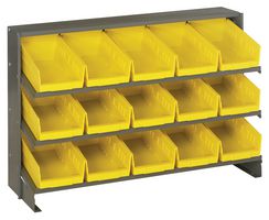QUANTUM STORAGE QPRHA-102YL Shelving Unit, 3 Shelves, 15 Bins, Yellow, 23 " X 12.5 " X 36 "