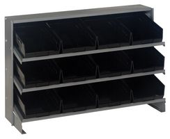 QUANTUM STORAGE QPRHA-107BK Shelving Unit, 3 Shelves, 12 Bins, Black, 23 " X 12.5 " X 36 "