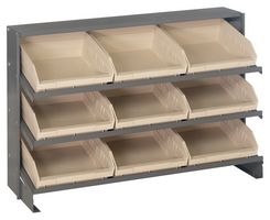 QUANTUM STORAGE QPRHA-109IV Shelving Unit, 3 Shelves, 9 Bins, Ivory, 23 " X 12.5 " X 36 "