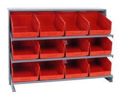 QUANTUM STORAGE QPRHA-207RD Shelving Unit, 3 Shelves, 12 Bins, Red, 26.5 " X 12 " X 36 "