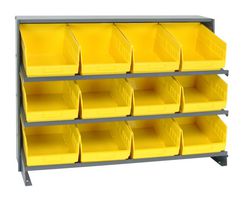 QUANTUM STORAGE QPRHA-207YL Shelving Unit, 3 Shelves, 12 Bins, Yellow, 26.5 " X 12 " X 36 "
