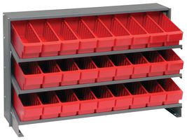 QUANTUM STORAGE QPRHA-501RD Shelving Unit, 3 Shelves, 27 Bins, Red, 23 " X 12.5 " X 36 "