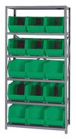 QUANTUM STORAGE QSBU-260GN Shelving Unit, 6 Shelves, 15 Bins, Green, 75 " X 18 " X 36 "