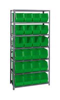 QUANTUM STORAGE QSBU-265GN Shelving Unit, 7 Shelves, 24 Bins, Green, 75 " X 18 " X 36 "