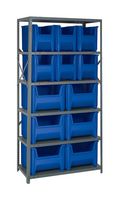 QUANTUM STORAGE QSBU-600BL Shelving Unit, 6 Shelves, 15 Bins, Blue, 75 " X 18 " X 36 "