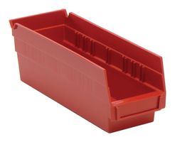 QUANTUM STORAGE QSB101RD Storage Bin, Red, 4 " x 11.625 " x 4.125 "