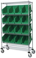 QUANTUM STORAGE WRCSL6-74-1848-260GN Wire Shelving System, 6 Shelves, 16 Bins, 48" Length x 18" Width x 74" Height, Green