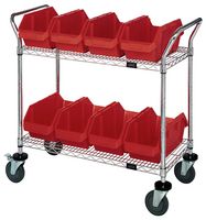 QUANTUM STORAGE WRC2-1836-1285RD Storage Cart, Red, 8 Bins, 2 Shelves, 37.5 " X 18 " X 36 "